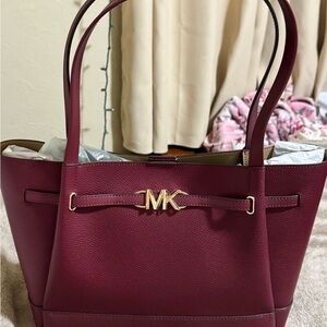 Michael Kors Reed Dark Cherry Leather Belted Tote